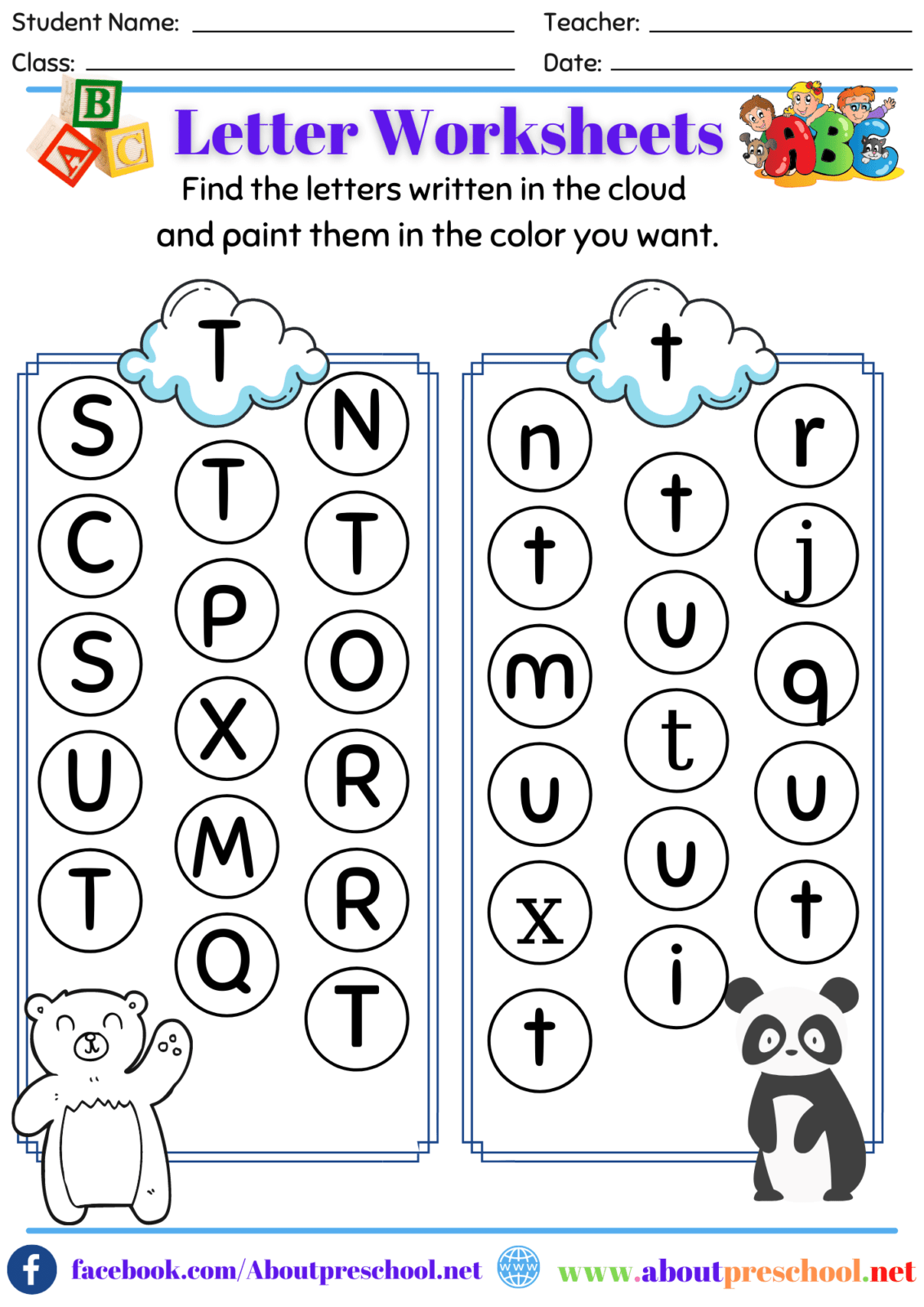 T Alphabet Worksheet