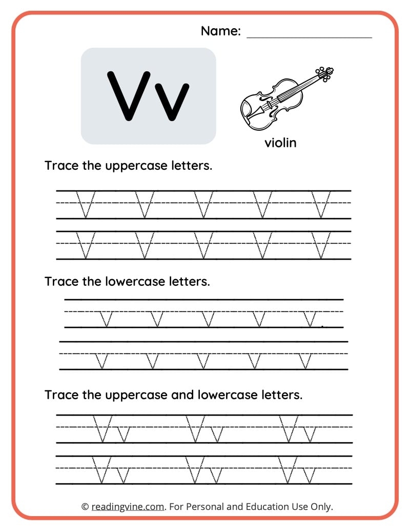 Alphabet V Worksheet