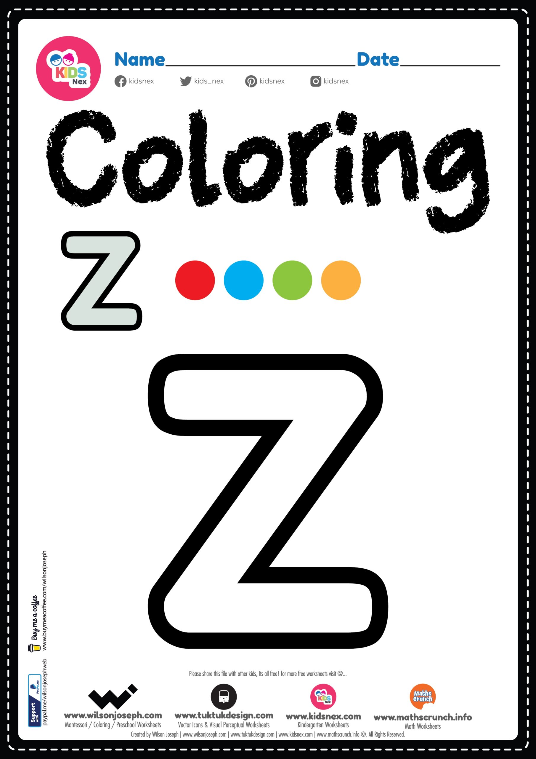 Letter Z Alphabet Coloring Page Worksheet Free Printable PDF