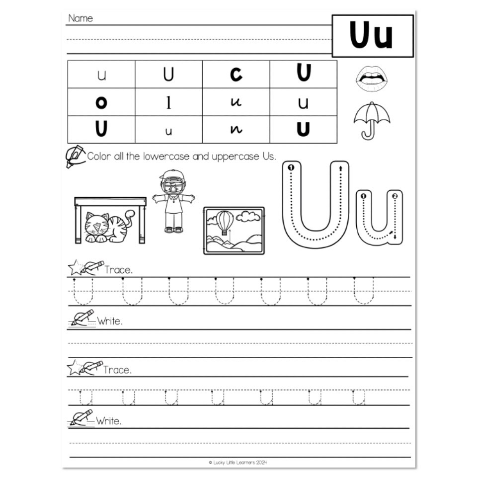 Lucky To Learn Phonics Alphabet Letter U Worksheet Lucky 