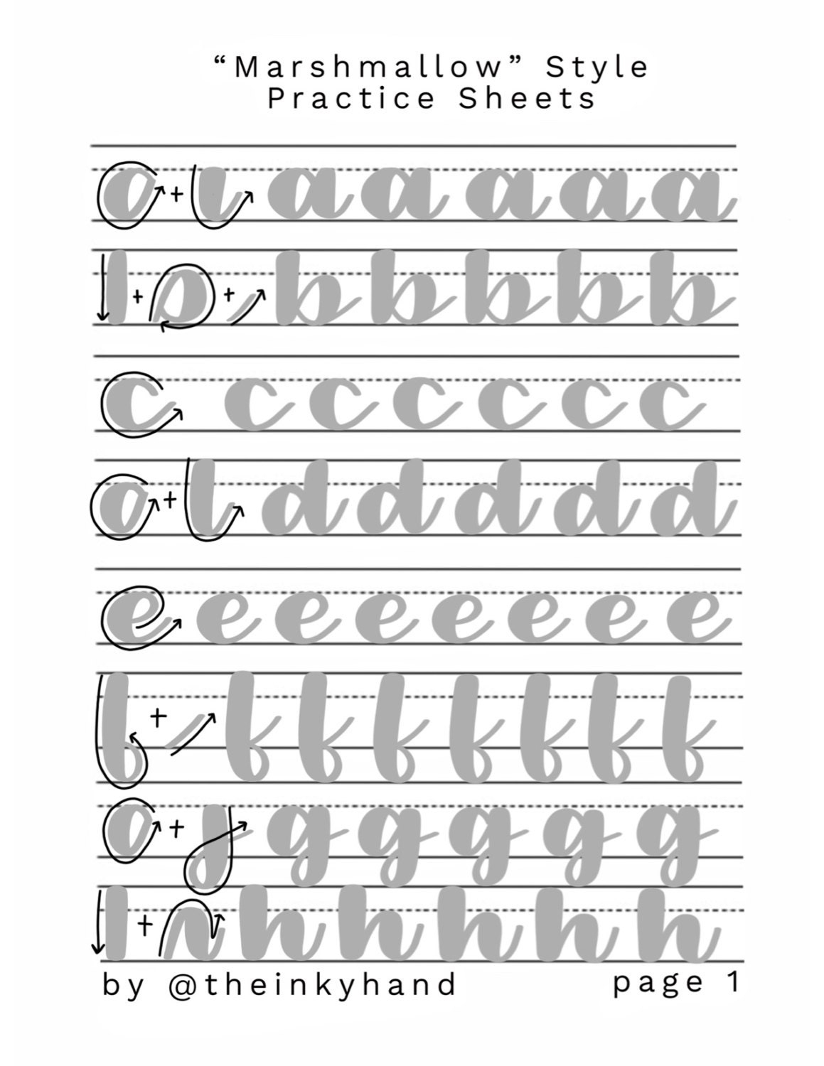 Marshmallow Style Brush Calligraphy Practice Sheet Set Etsy UK