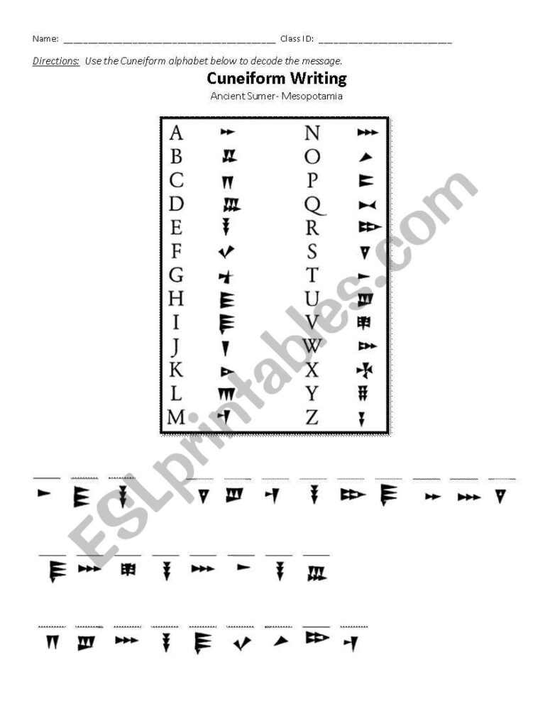 Mesopotamia Cuneiform Decoding ESL Worksheet By Jennifer pusateri