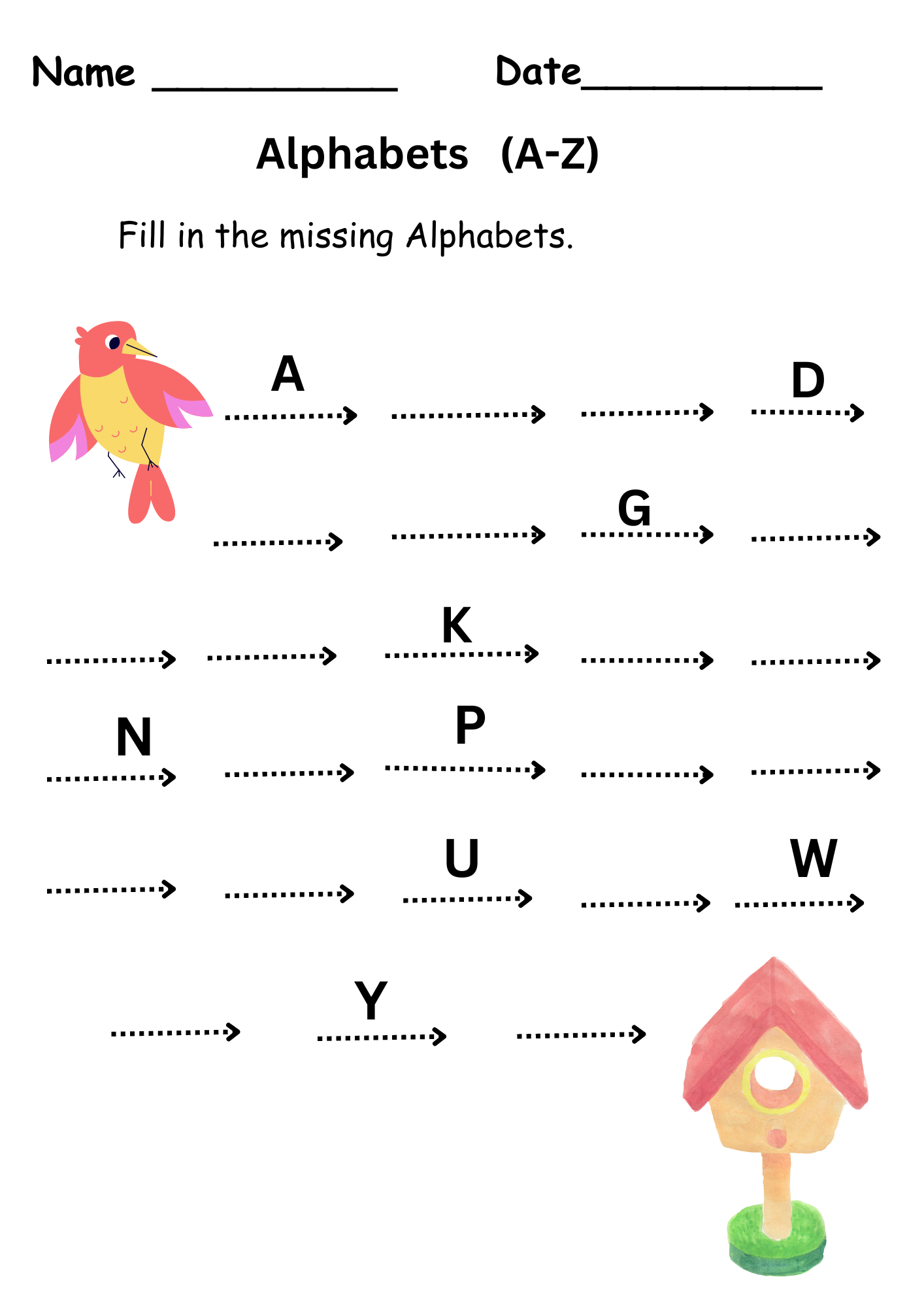 Missing Alphabets A To Z Worksheet Kindergarten Free
