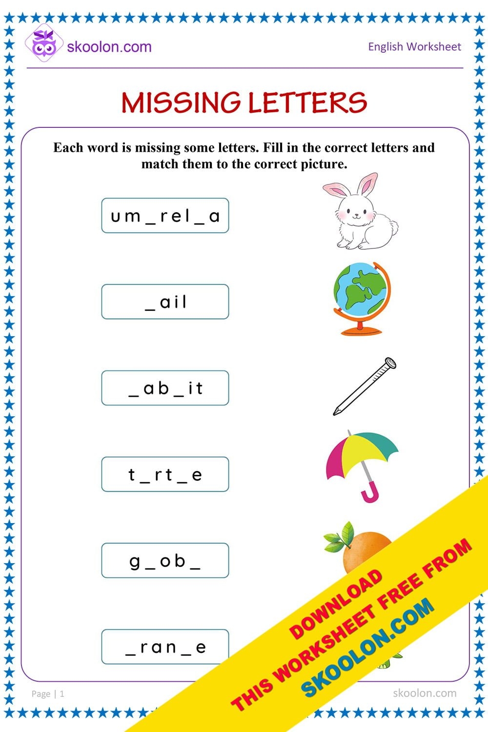 Missing Letter Alphabet Worksheets