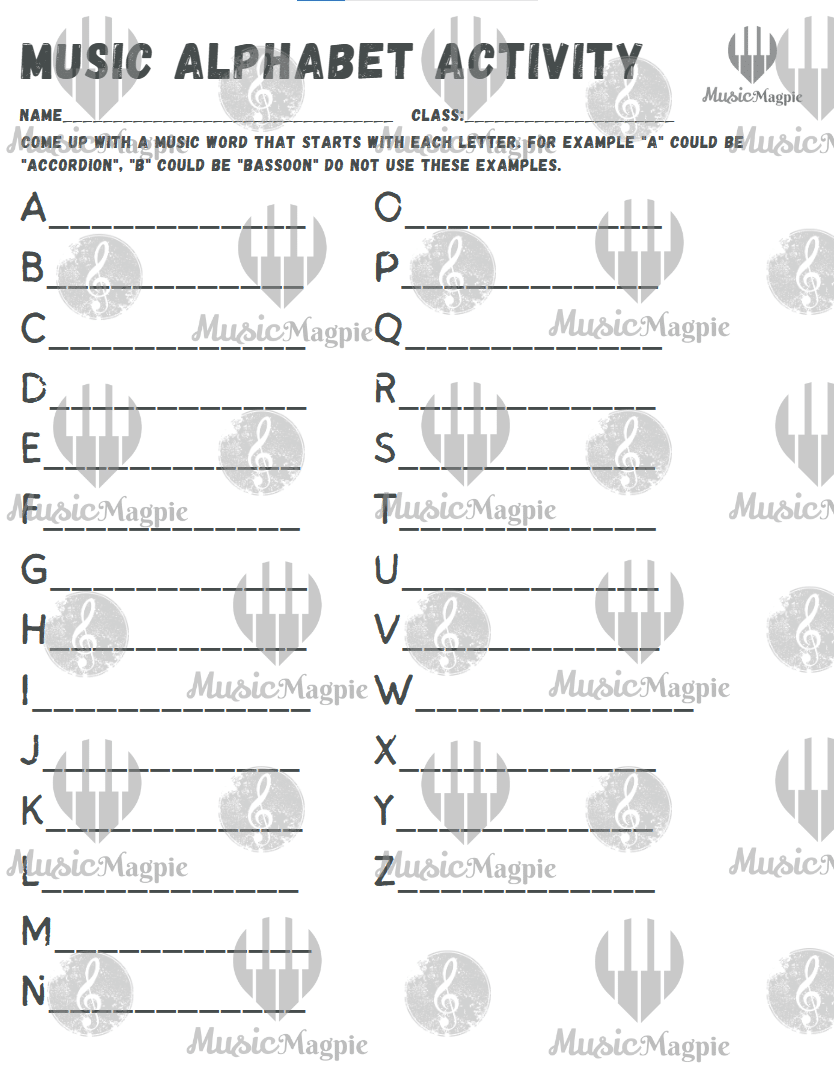 Music Alphabet Worksheet Schools Music Market