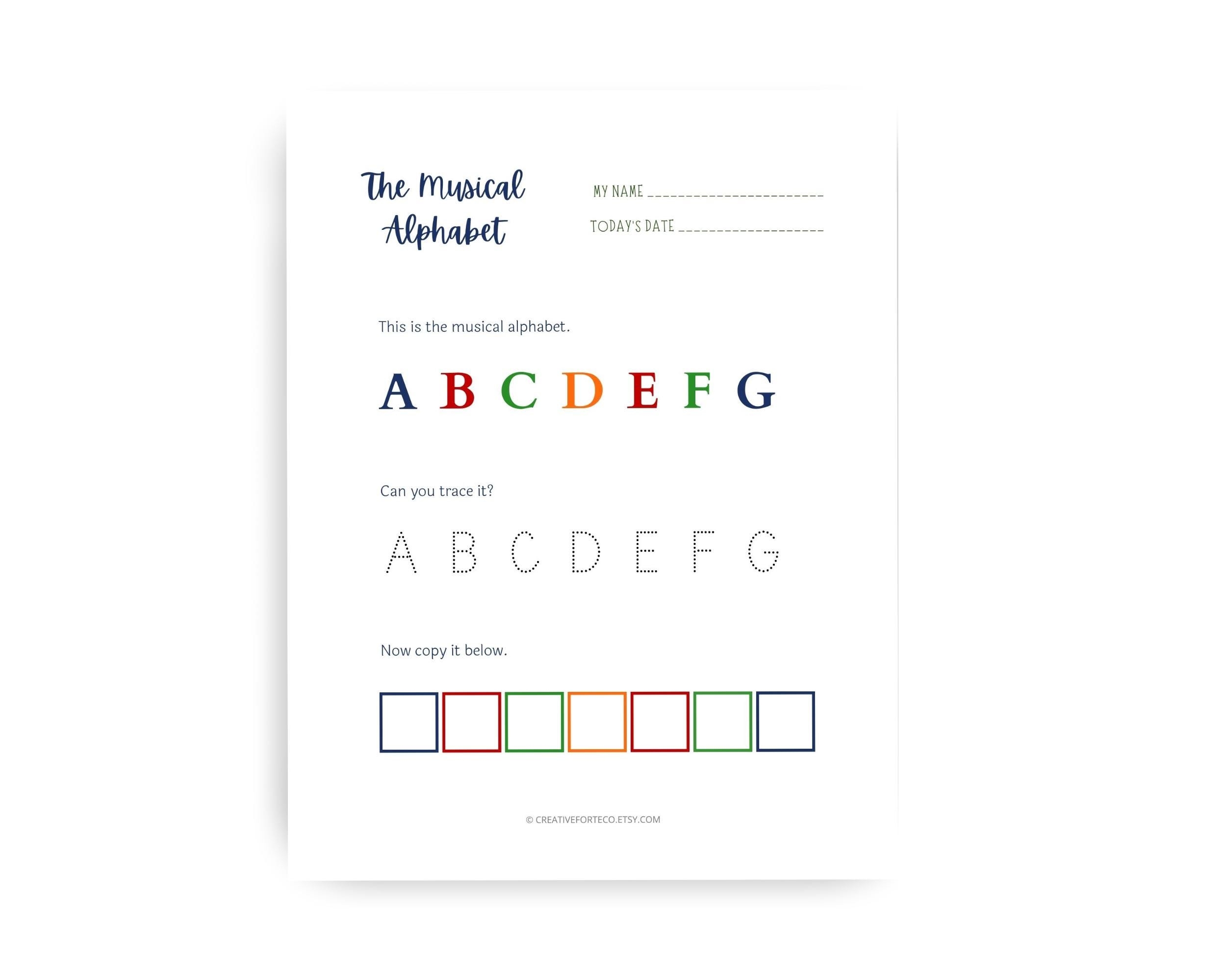 Musical Alphabet Worksheet Kids Music Theory Printable 