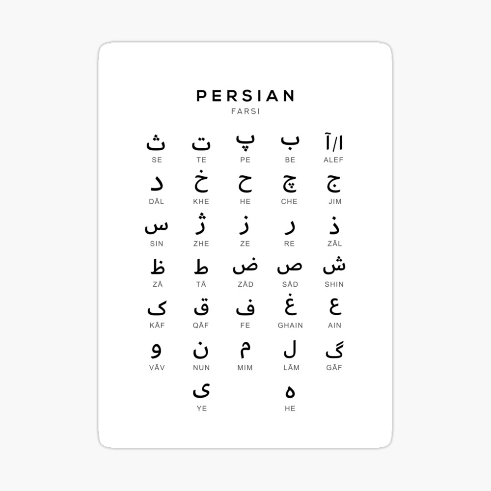 Persian Alphabet Chart Farsi Language Chart White
