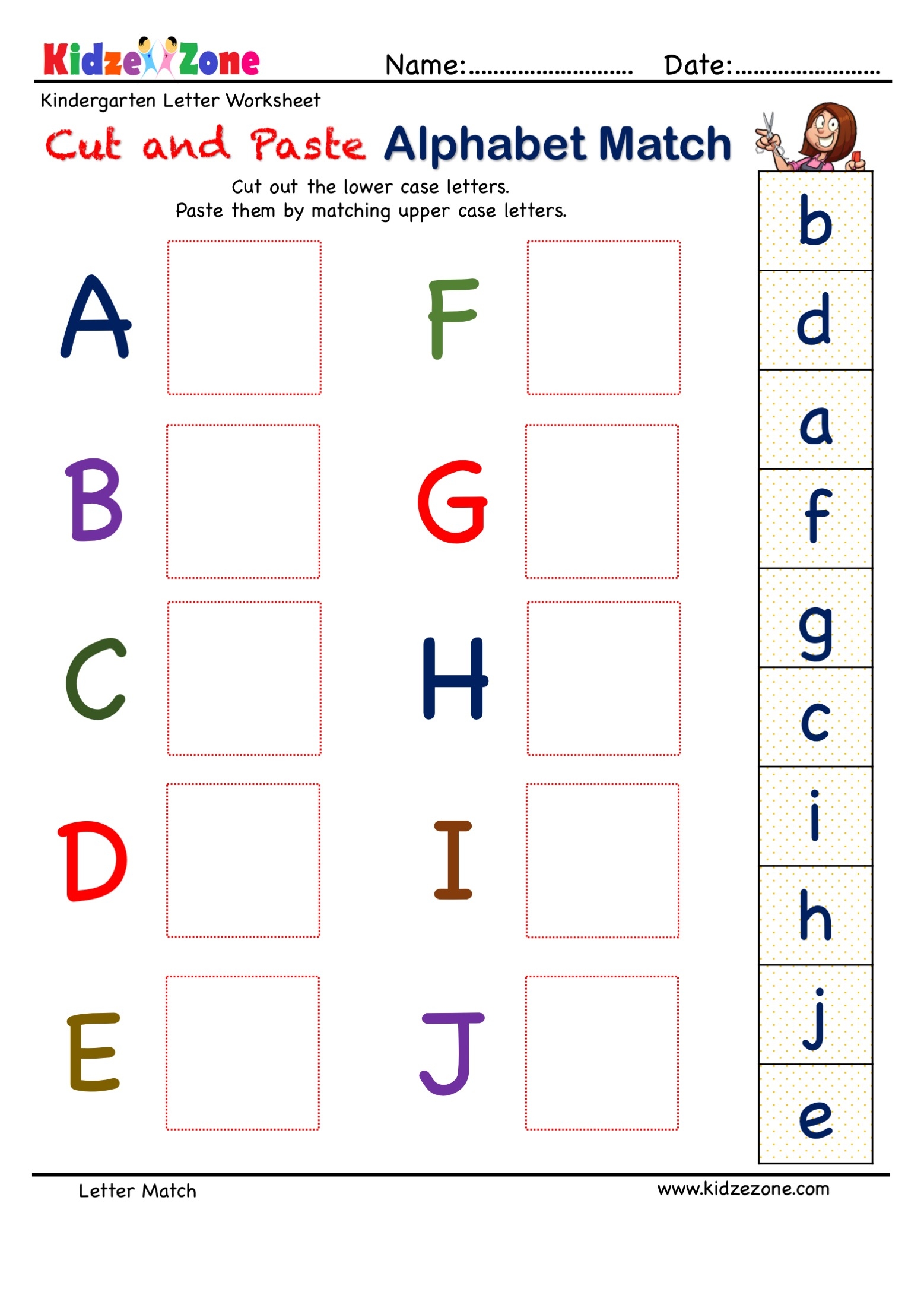 Preschool Letter Matching Activity Worksheet A To J KidzeZone Worksheets Library
