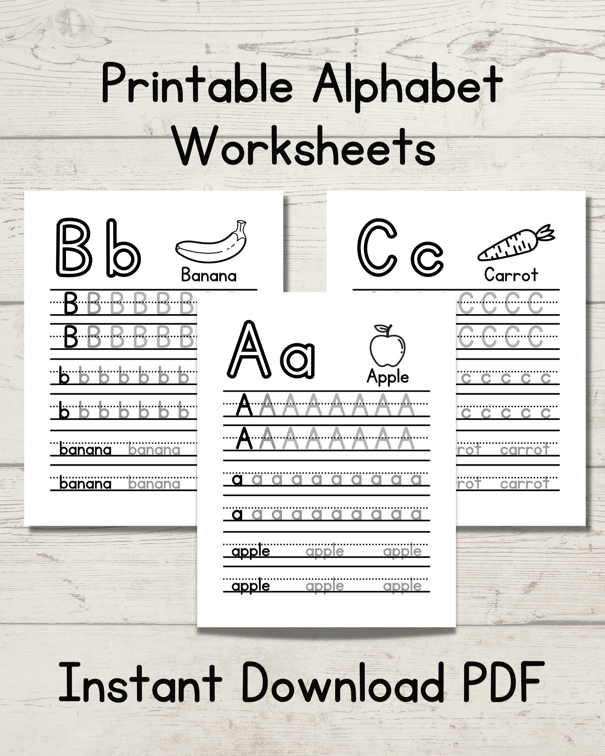 Printable Alphabet Tracing Worksheets Food Theme ABC Instant 