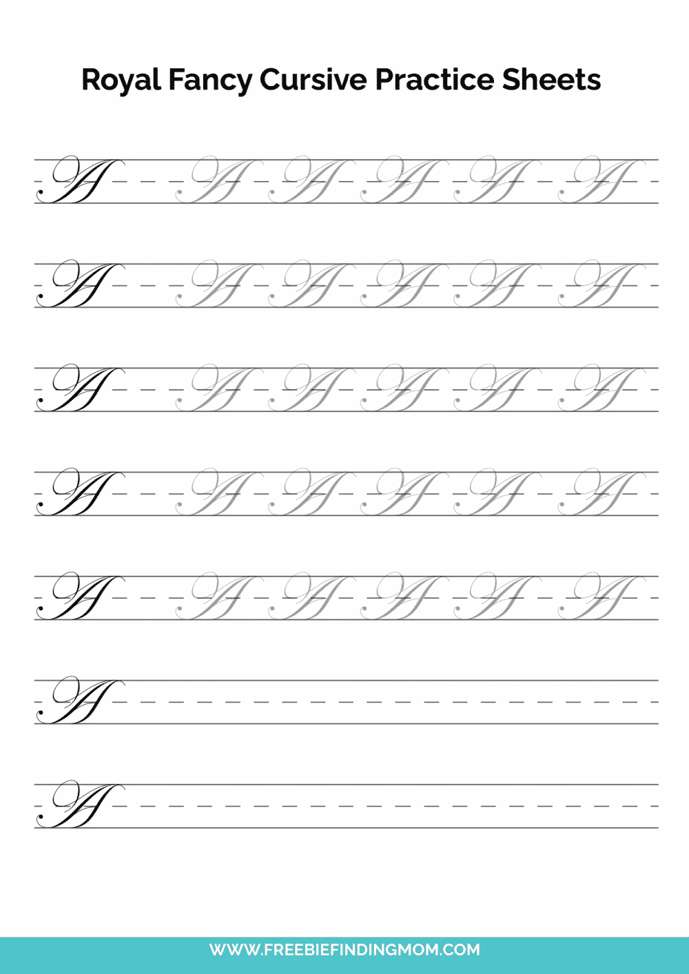 Printable Cursive Alphabet Practice Sheets Royal Fancy Capital A