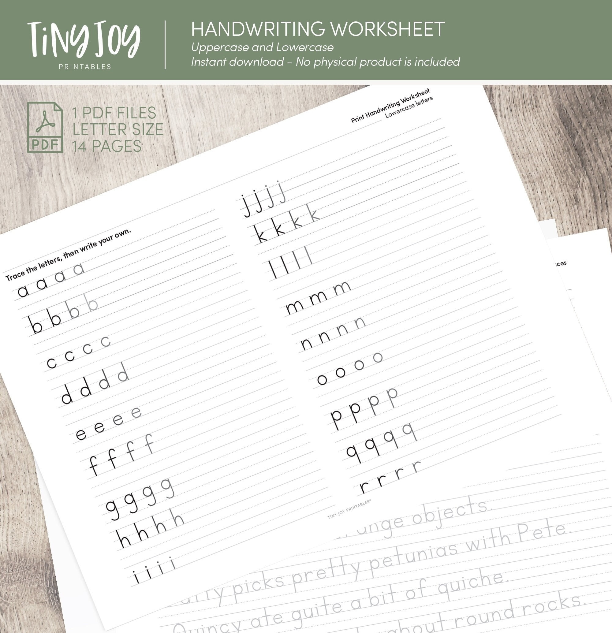 Printable Handwriting Worksheets 14 Pages letters And Sentences For Middle School Kids And Up Adults PDF File Only Instant Download Etsy