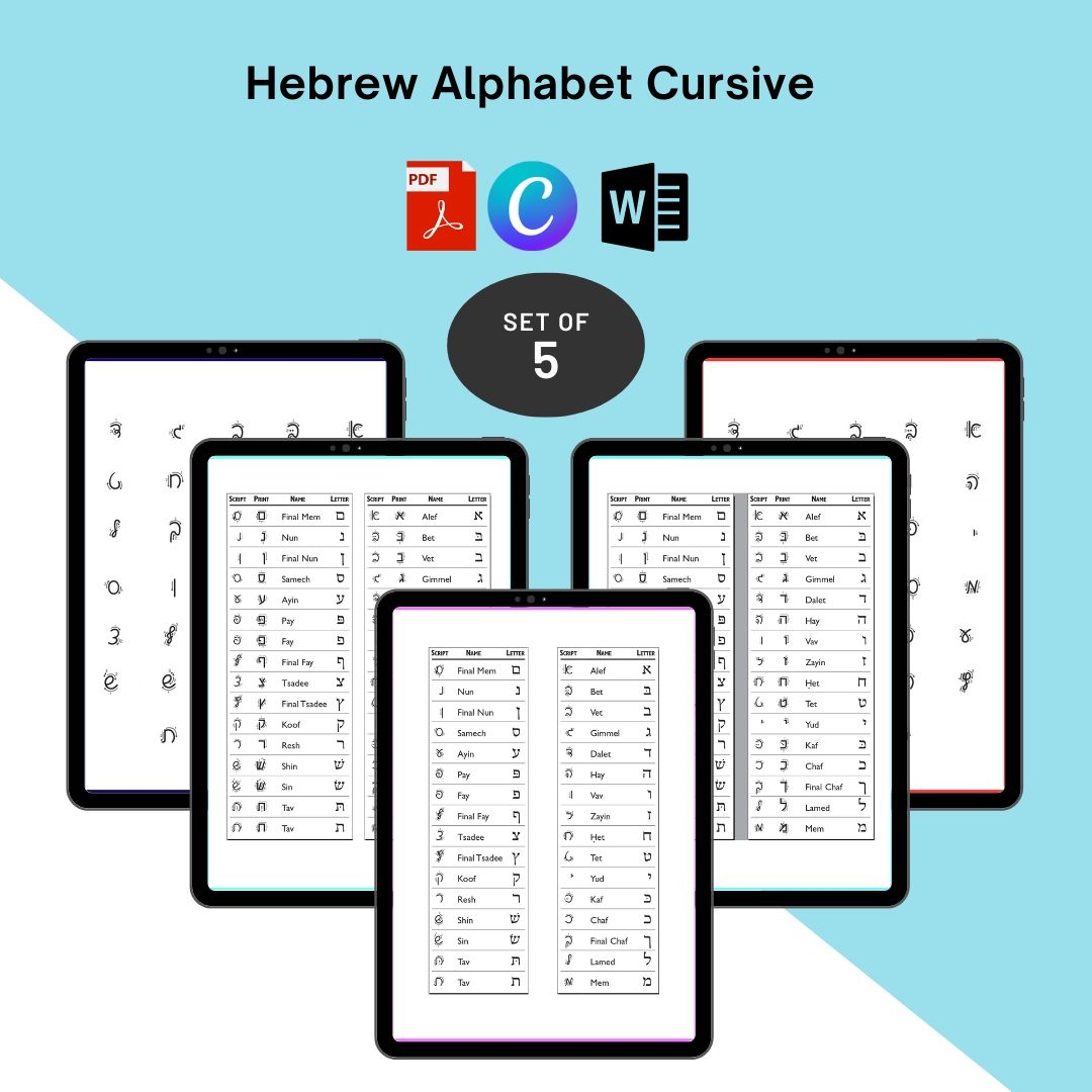 Printable Hebrew Cursive Alphabet Template PDF U0026 Word