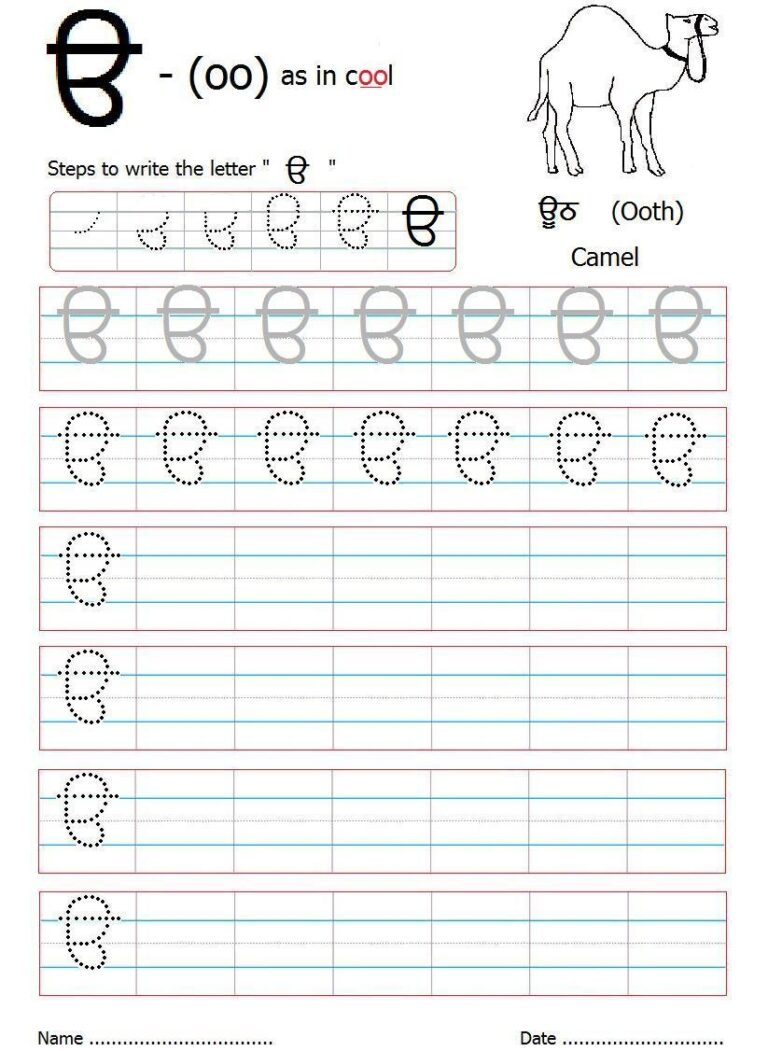 Punjabi Alphabet Writing Worksheet