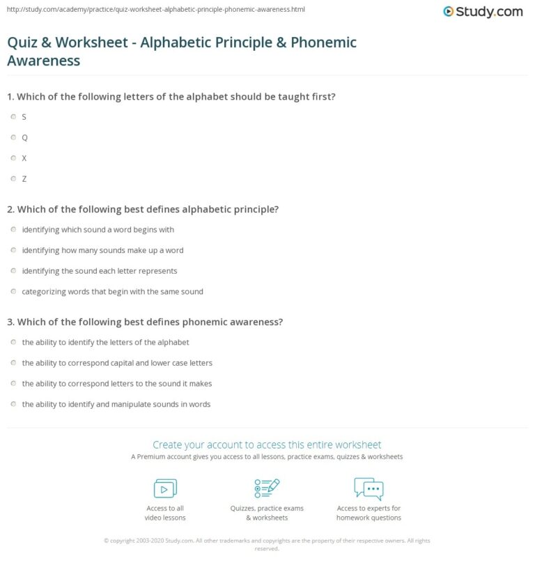 Quiz U0026 Worksheet Alphabetic Principle U0026 Phonemic Awareness Study
