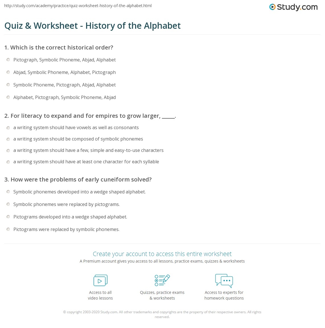 Quiz U0026 Worksheet History Of The Alphabet Study