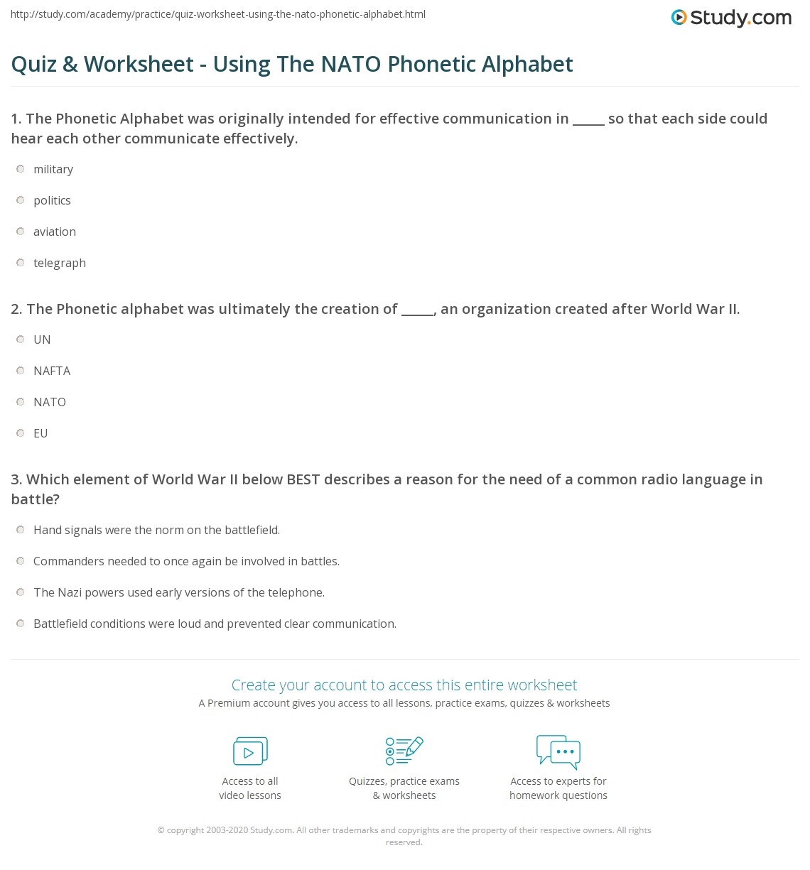 Quiz U0026 Worksheet Using The NATO Phonetic Alphabet Study