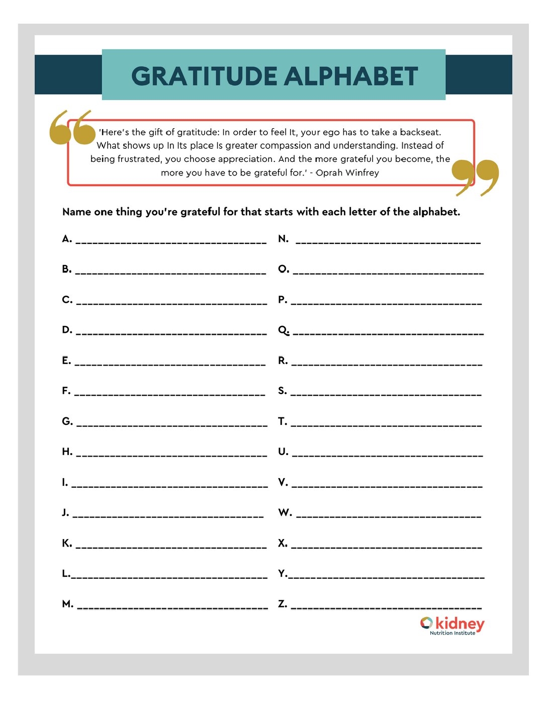 Seasonal Game gratitudelist Kidney Nutrition Library