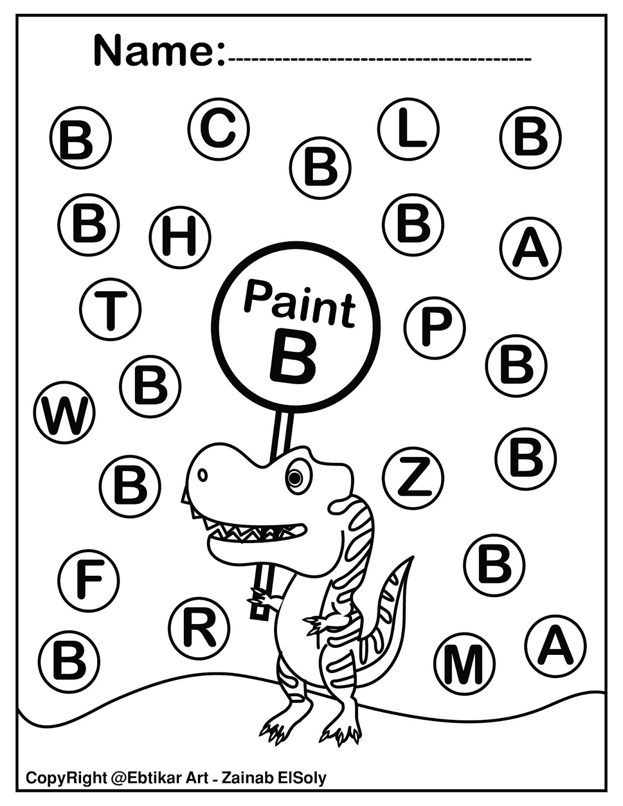 Set Of ABC Dinosaur Trex Activity Paint A Dot Preschool Coloring Sheets