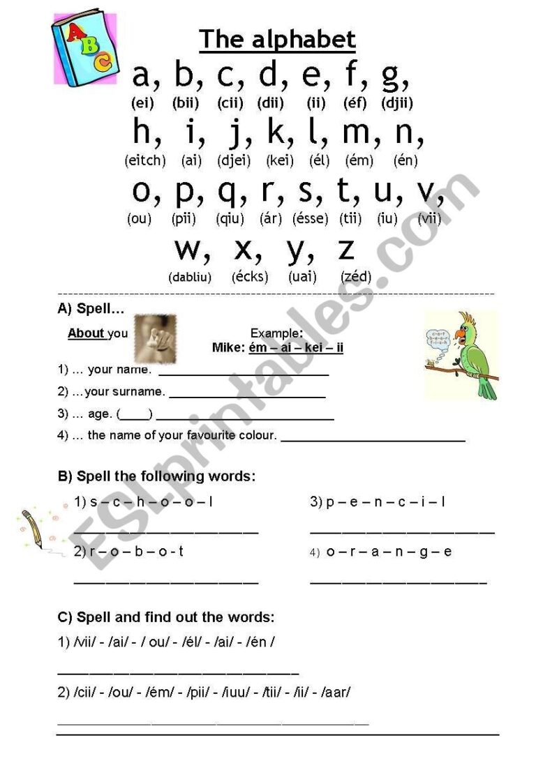 Spelling ABC ESL Worksheet By Em88ft