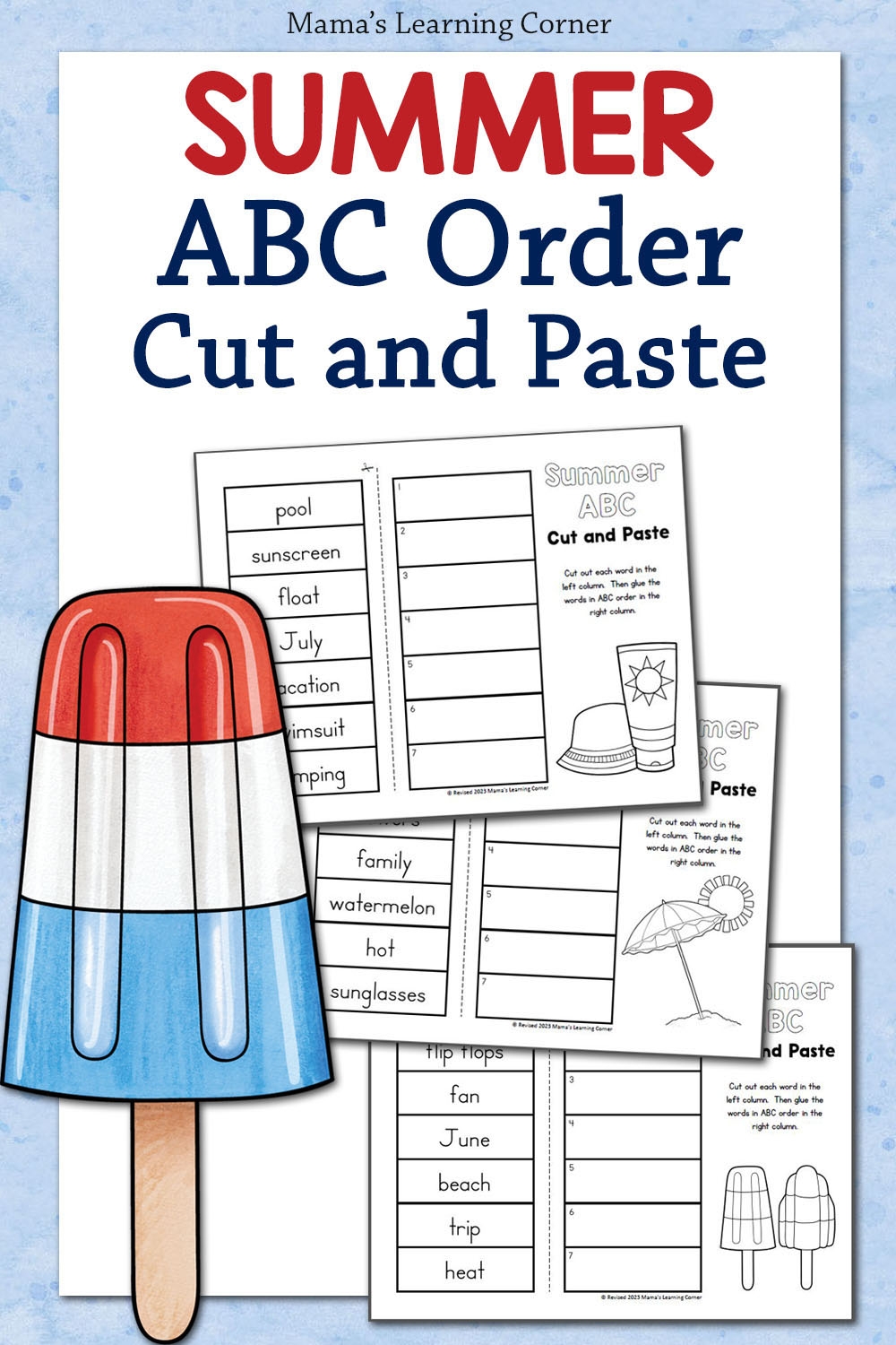 Summer ABC Order Cut And Paste Worksheets Mamas Learning Corner