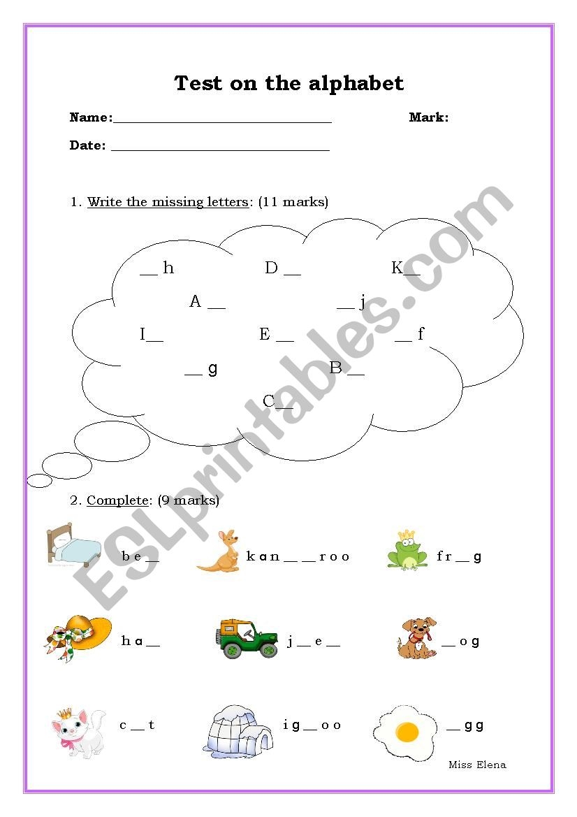 Test On The Alphabet A K ESL Worksheet By Elenavanezi