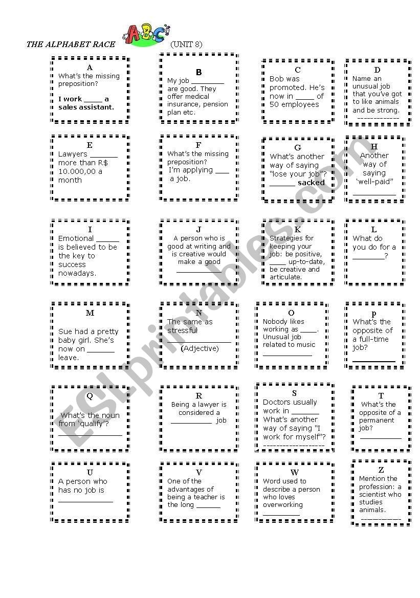 Tha Alphabet Race Job Vocabulary Game ESL Worksheet By Reggie