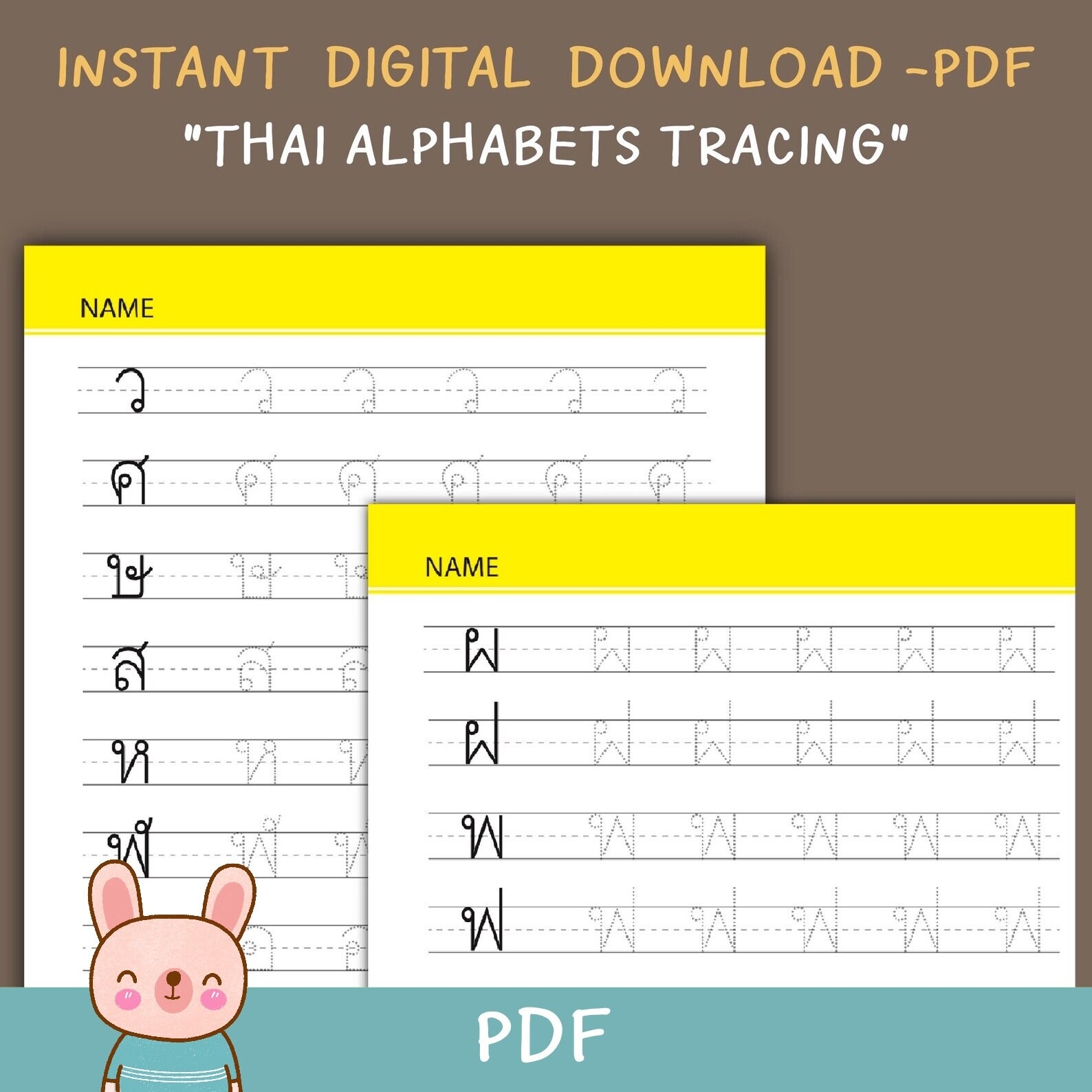Thai Alphabets Letters Tracing Worksheet Learning Thai Printable 