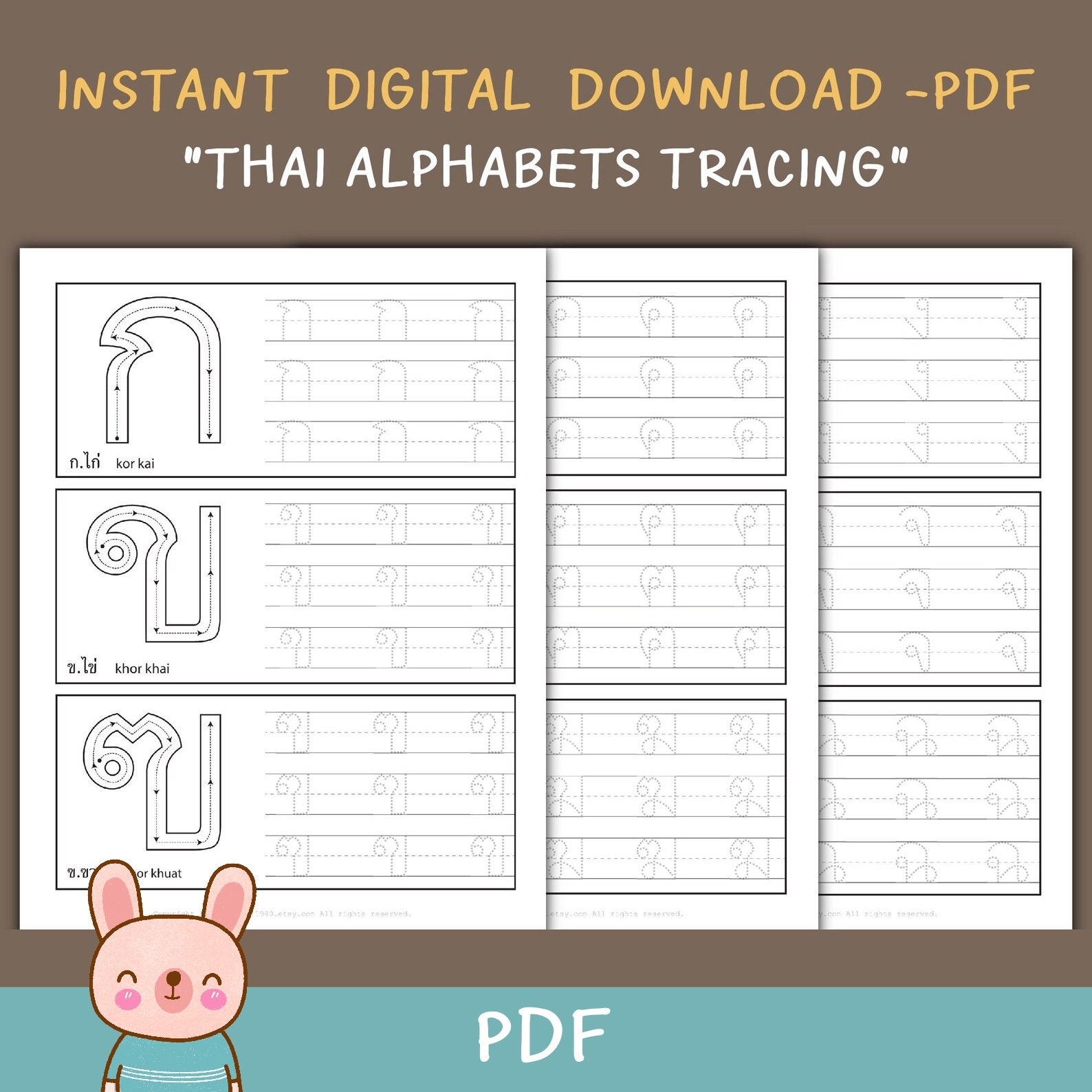 Thai Alphabets Tracing Worksheet For Teacher Printable PDF 