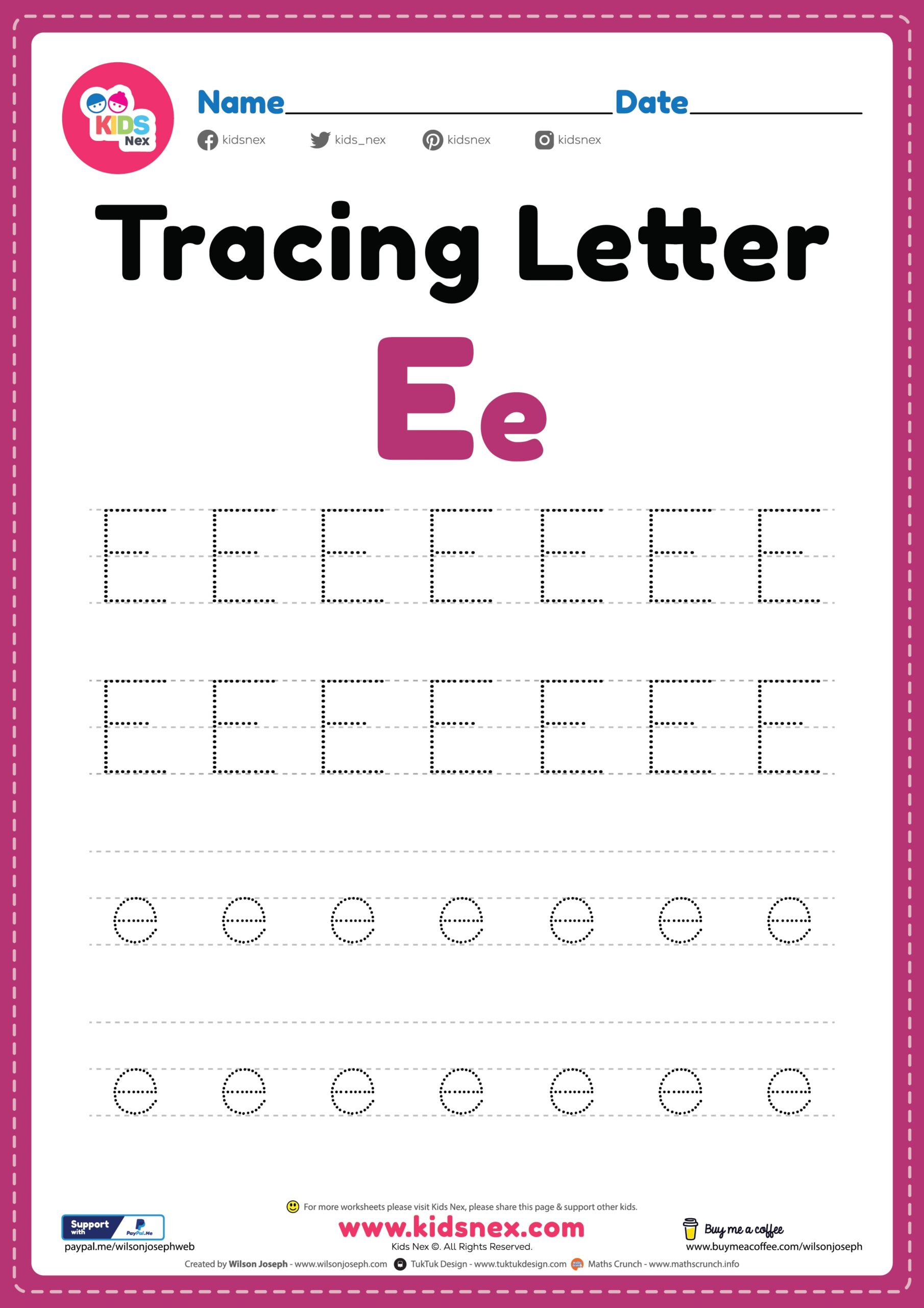 E Alphabet Worksheet