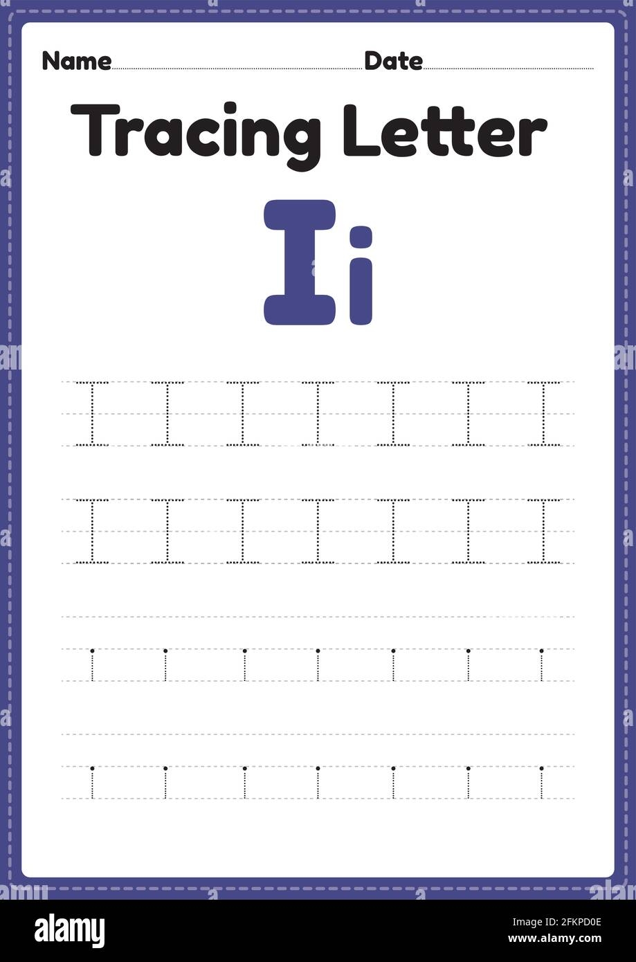 Tracing Letter I Alphabet Worksheet For Kindergarten And Preschool Kids For Handwriting Practice And Educational Activities In A Printable Page Illust Stock Vector Image U0026 Art Alamy
