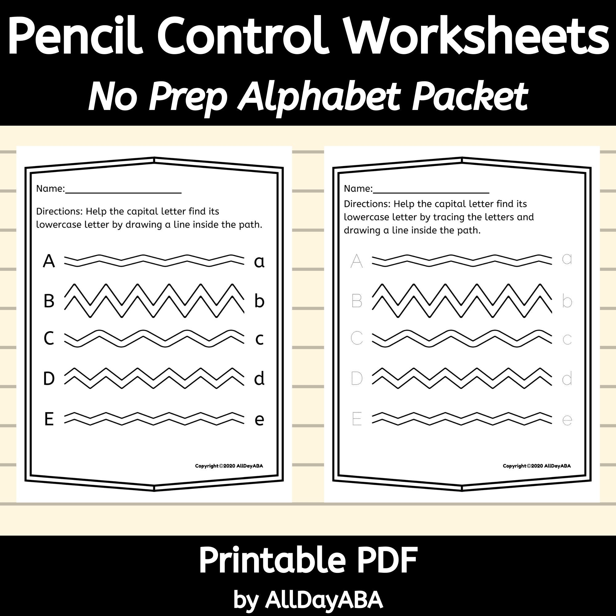 Tracing Worksheet Alphabet Tracing Sheets Occupational Therapy ABA Therapy Autism Worksheets Fine Motor Skills Printables BCBA Etsy