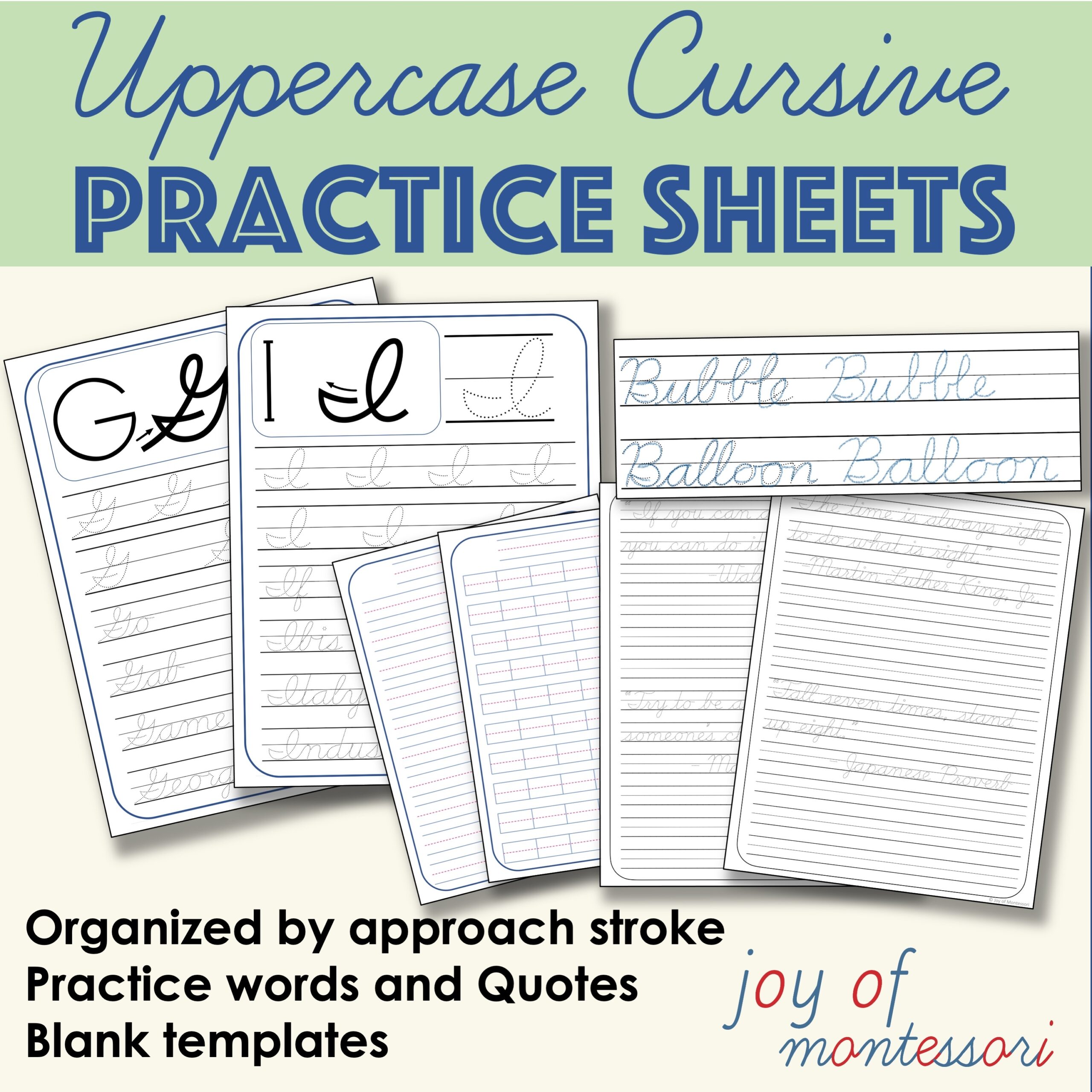 Uppercase Cursive Writing Practice Sheets Joy Of Montessori