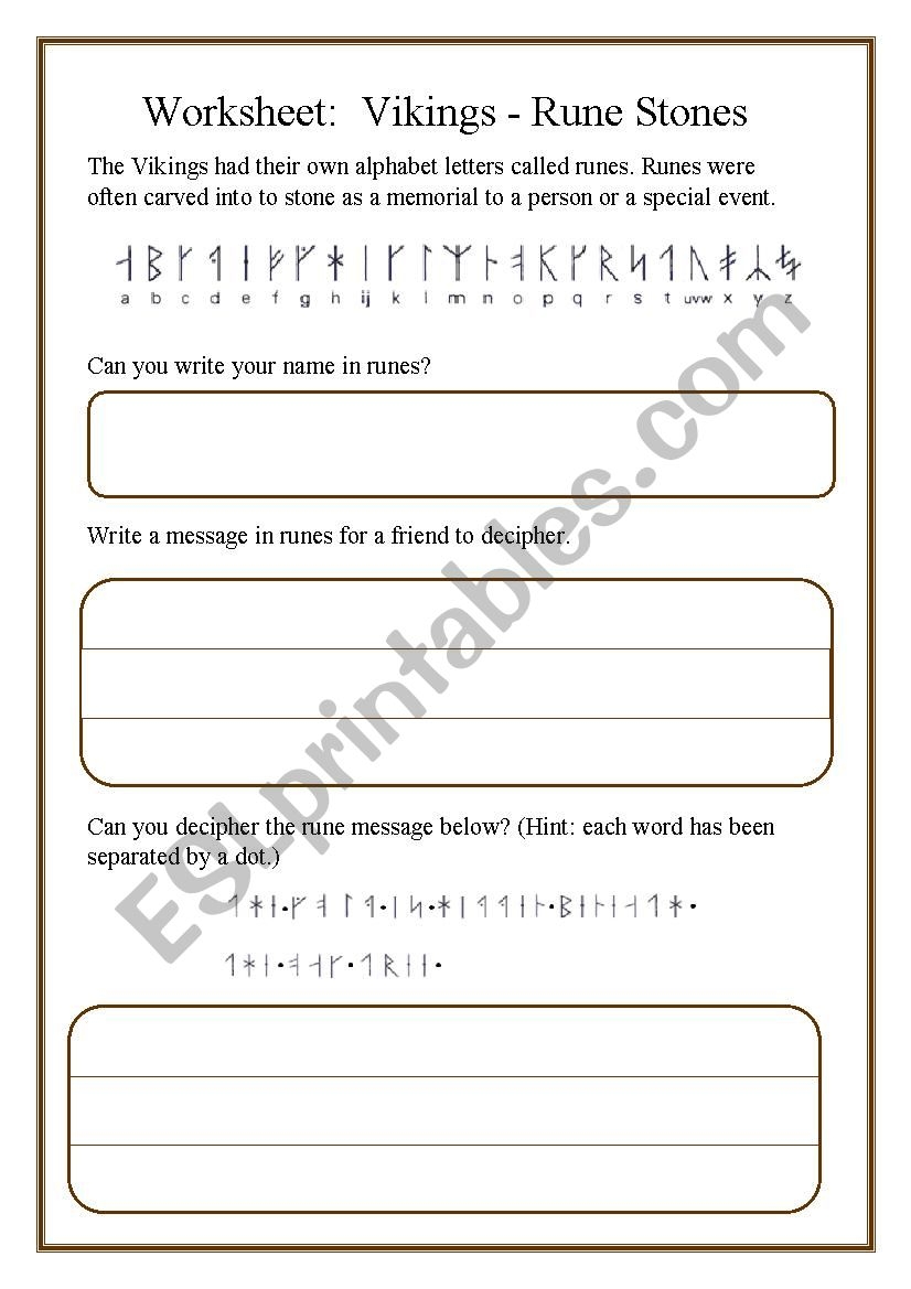 Viking Runes Worksheet ESL Worksheet By Meryn21