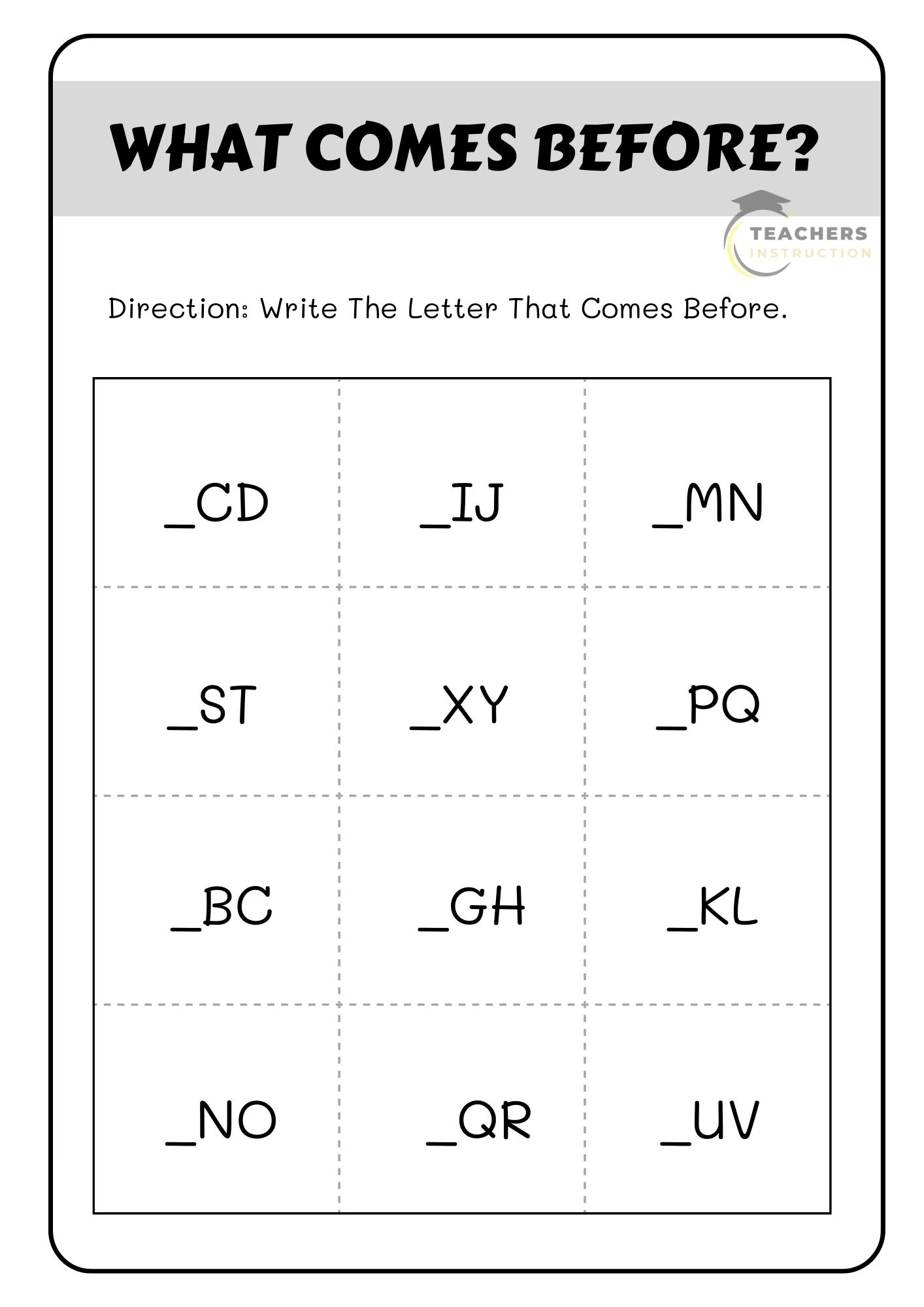 What Comes Before Alphabet Worksheets
