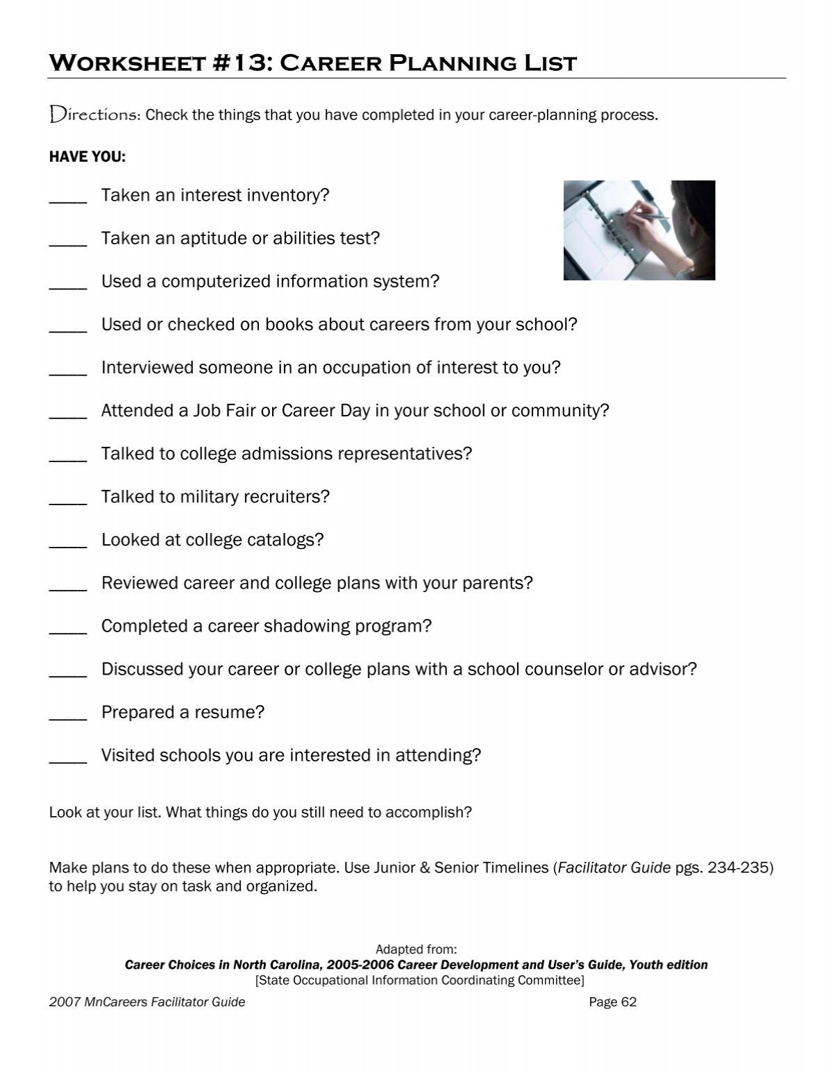Worksheet 13 Career Planning List Colorado State Plan CTE