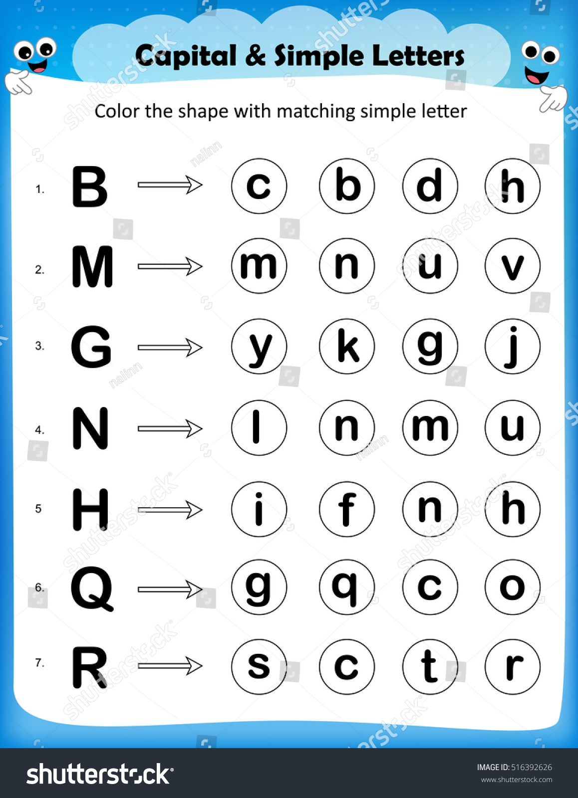 Worksheet Color Circle Matching Simple Letter Stock Vector 
