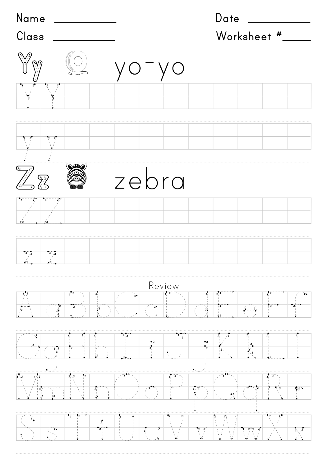 Worksheet For Writing The Letters Y And Z Super English Kid
