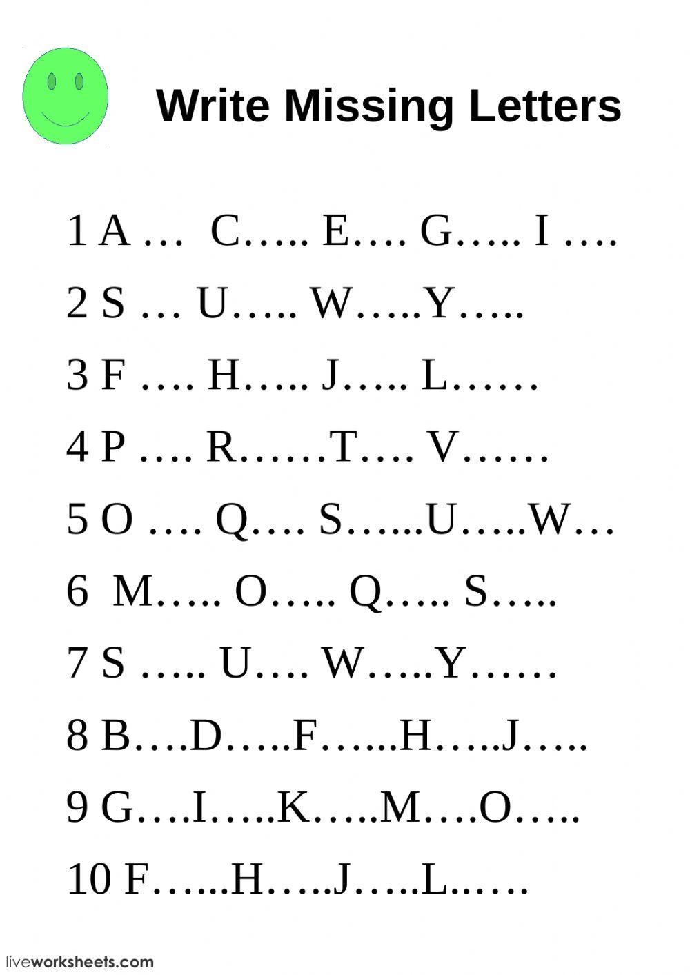 Write Missing Letters Worksheet Live Worksheets Worksheets Library